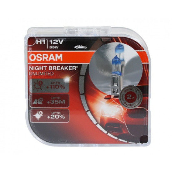 Лампа Osram H1 12V 55W P14.5s NIGHT BREAKER UNLIMITED +110% яркости (2 лампы в боксе) - 1