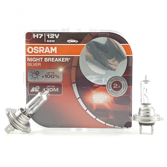 Лампа Osram H7 12V 55W NIGHT BREAKER SILVER +100% яркости (2 лампы в боксе) - 1