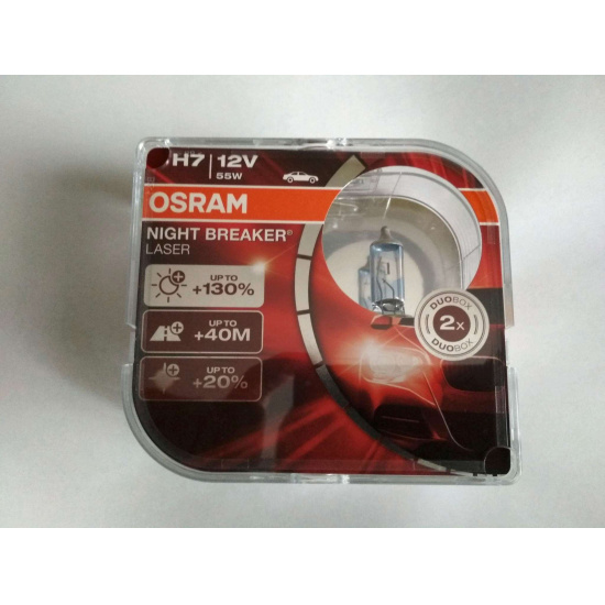 Лампа Osram H7 12V 55W NIGHT BREAKER LASER +130% яркости (2 лампы в боксе) - 1