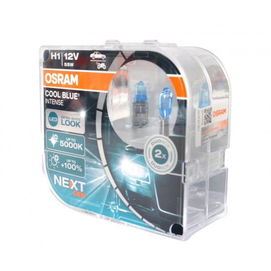 Лампа Osram H1 12V 55W P14.5s COOL BLUE INTENSE NEXT +100% яркости (2 лампы в боксе) - 1