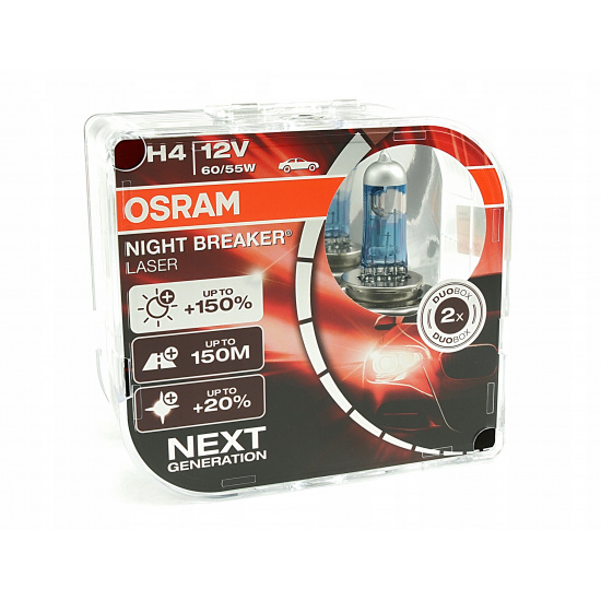 Лампа Osram H4 12V 60/55W NIGHT BREAKER LASER NEXT +150% яркости (2 лампы в боксе) - 1