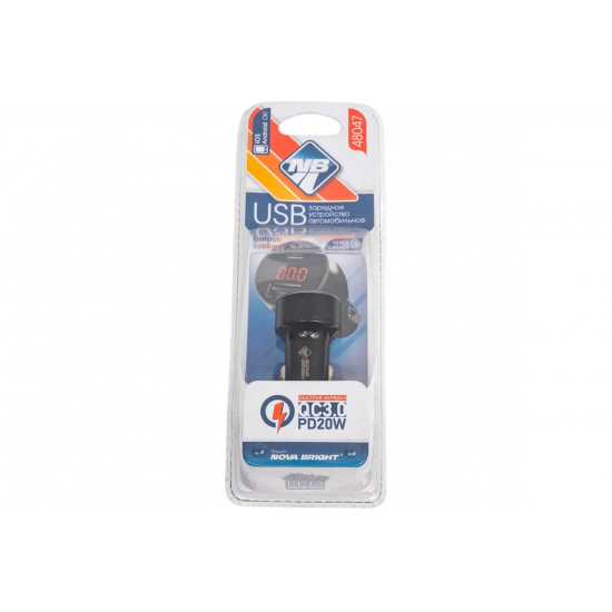 Зарядник для мобильного 12В+24В Nova Bright  USB-порт+Type-C, QC3.0 (функция быстрой зарядки), 6000мА цифровой LED вольтметр №48047 - 1