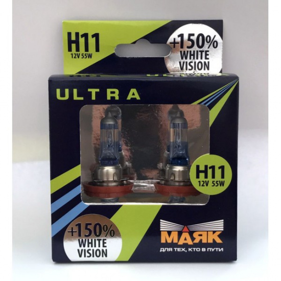 Лампа Маяк   Н11 12-55 ULTRA +150 WHITE VISION - 1