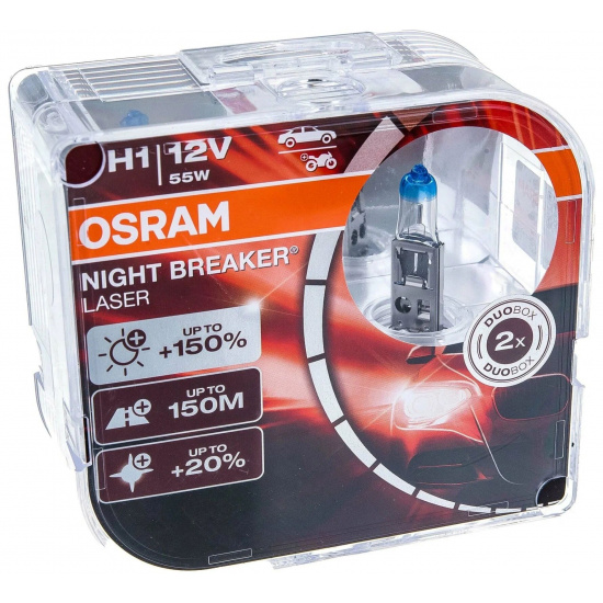 Лампа Osram H1 12V 55W P14.5s NIGHT BREAKER LASER NEXT +150% яркости (2 лампы в боксе) - 1